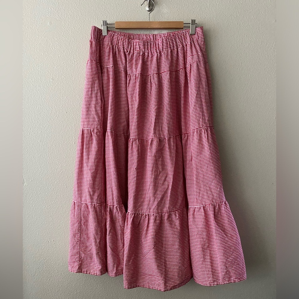 🍓☀️🎀. Handmade Picnic skirt.  Red& white Gingham Tiered Maxi Skirt